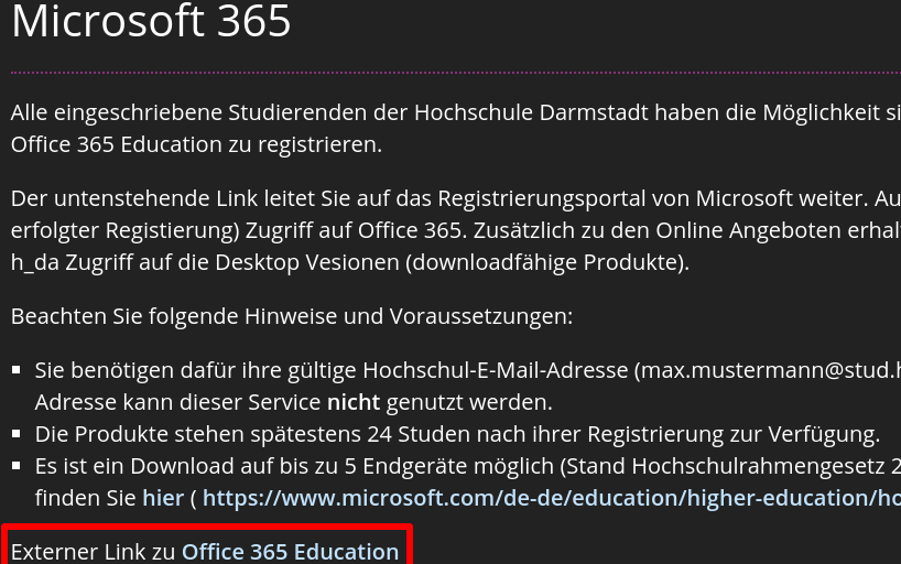 Auf Office 356 Education clicken